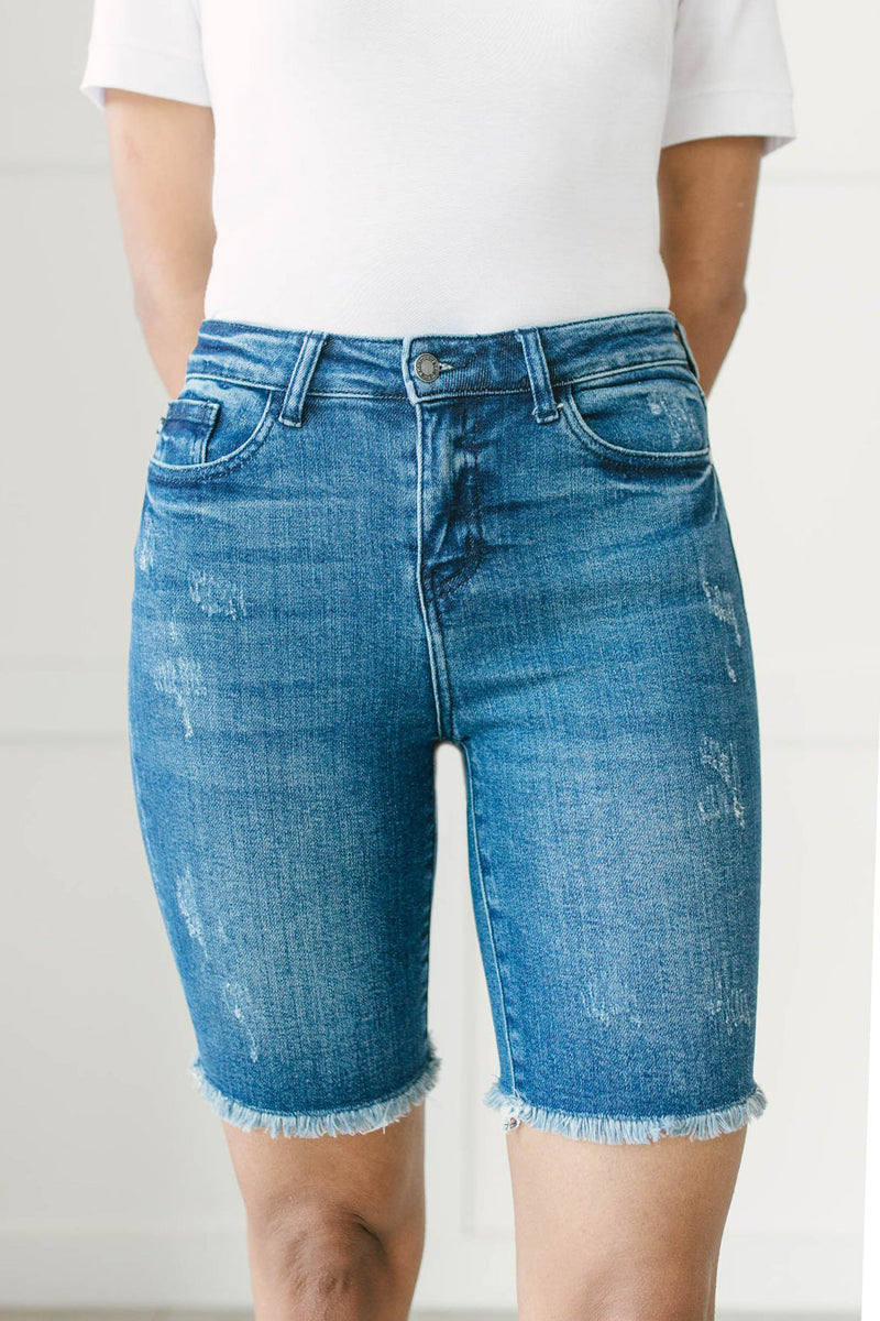 Judy Blue All the Whispering Frayed Hem Bermuda Shorts