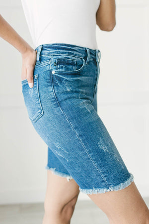 Judy Blue All the Whispering Frayed Hem Bermuda Shorts