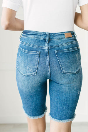 Judy Blue All the Whispering Frayed Hem Bermuda Shorts