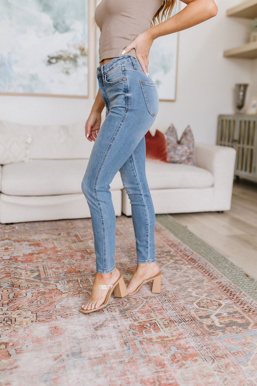 Skinny Weight Loss Woman Show Flat Stomach Pulling by Hands Oversized Big  Blue Pants Jeans Showing Thumbs Up Sign. Slim Body Low Stock Image - Image  of skinny, lost: 214863739