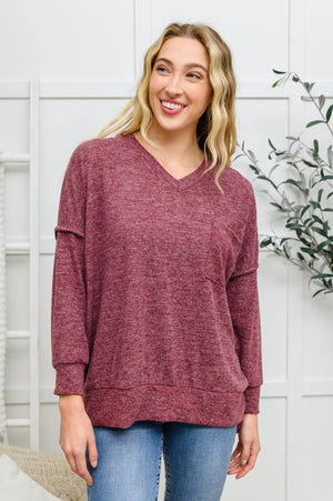 Brushed Soft Sweater In Burgundy