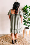 Smocked Flutter Sleeve Dress in Green Willow