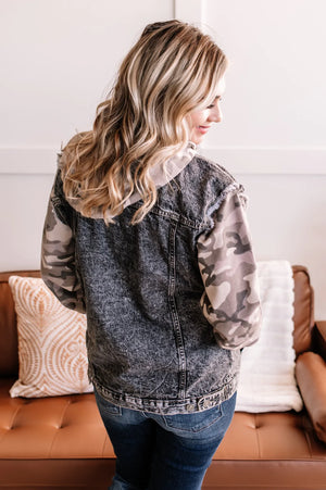 Need More Denim Jacket with Camo Sleeves (SALE)