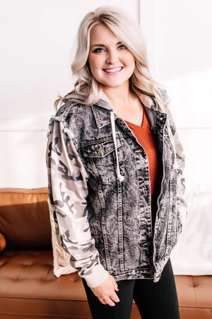 Need More Denim Jacket with Camo Sleeves (SALE)