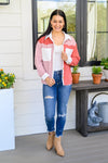 Draw You In Corduroy Color Blocked Shacket In Mauve