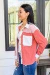 Draw You In Corduroy Color Blocked Shacket In Mauve