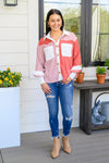 Draw You In Corduroy Color Blocked Shacket In Mauve