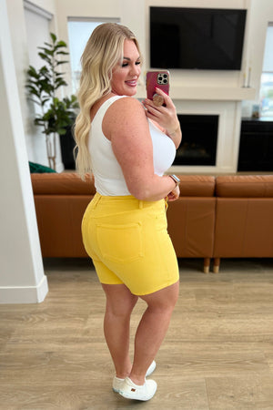 Judy Blue High Rise Tummy Control Cuffed Shorts in Yellow