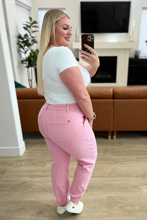 Judy Blue High Rise Garment Dyed Pink Denim Joggers