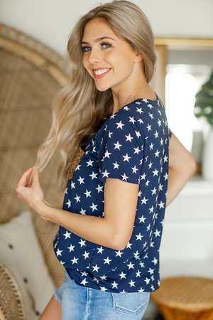 Worries Stay Small Star Top with Sequin Pocket