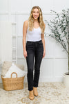 Zenana Mid Rise Straight Leg Jeans In Washed Black