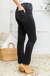 Zenana Mid Rise Straight Leg Jeans In Washed Black