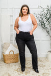 Zenana Mid Rise Straight Leg Jeans In Washed Black