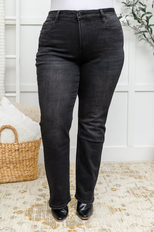 Zenana Mid Rise Straight Leg Jeans In Washed Black