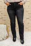 Zenana Mid Rise Straight Leg Jeans In Washed Black