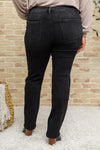 Zenana Mid Rise Straight Leg Jeans In Washed Black