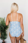 Catching Rays in the Sun One Piece Swimsuit in White and Blue Floral (SALE)
