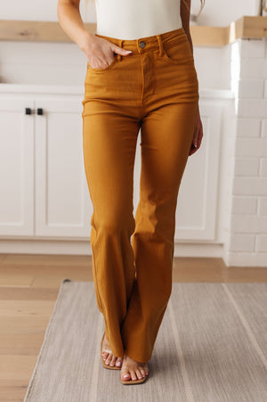 Judy Blue High Rise Control Top Flare Jeans in Marigold