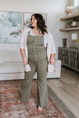 Judy Blue Tummy Control Overalls in Olive