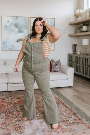 Judy Blue Tummy Control Overalls in Olive