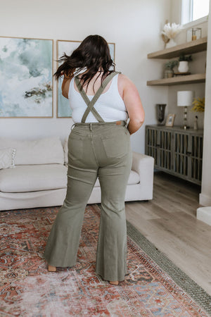 Judy Blue Tummy Control Overalls in Olive