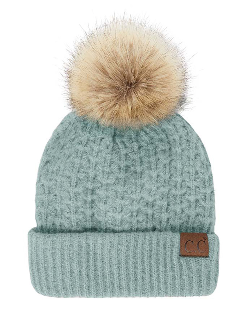 CC Knit Pom Beanie with Fuzzy Lining (Multiple Colors)