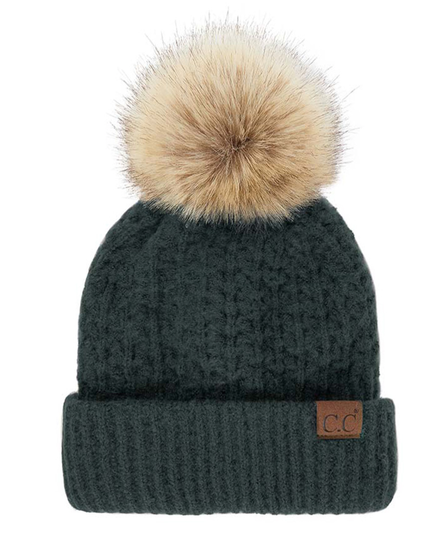 CC Knit Pom Beanie with Fuzzy Lining (Multiple Colors) (SALE)