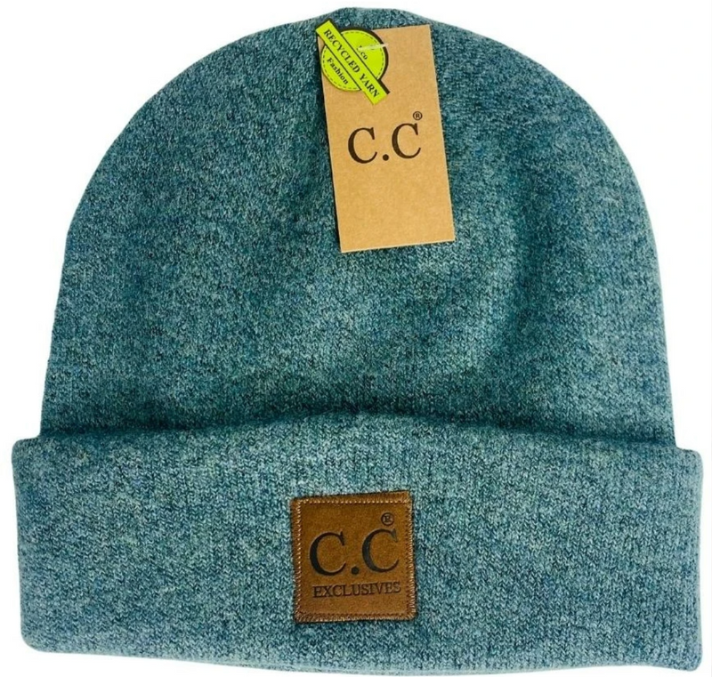 CC Soft Ribbed Leather Patch. Beanie (Multiple Colors)