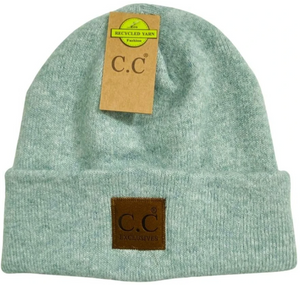 CC Soft Ribbed Leather Patch. Beanie (Multiple Colors)