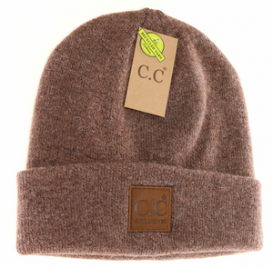 CC Soft Ribbed Leather Patch. Beanie (Multiple Colors)