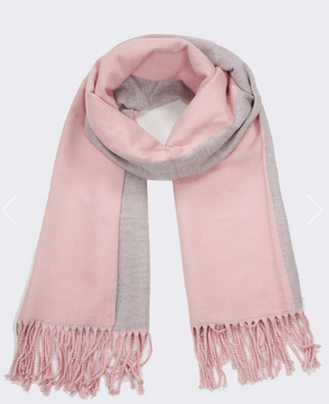 Every Time Two Tone Fringe Scarf in Blush and Gray