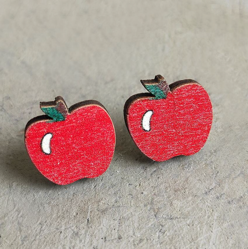Apples Painted Wood Stud Earrings