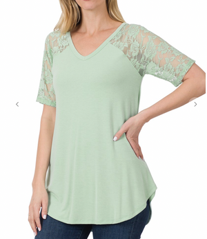**Deal Of The Day** Can't Go On Short Sleeve Lace Top (Multiple Colors)
