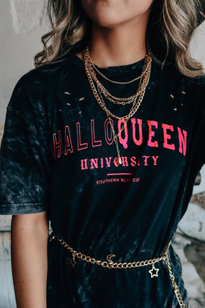 HalloQueen Black Mineral Wash Destroyed Tee