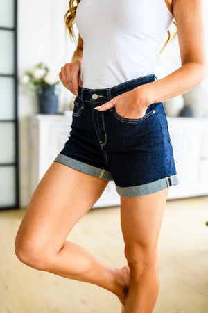 Judy Blue Dark Stone Wash Cuffed Shorts