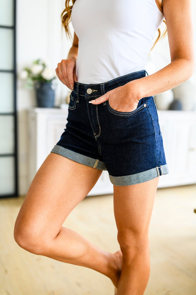 Judy Blue High Rise Tummy Control Vintage Wash Cuffed Shorts – Ivory Gem