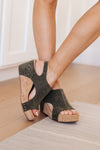 Corky's Walk This Way Wedge Sandals in Olive Suede