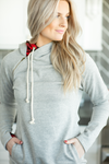 Favorite Things Buffalo Plaid Accented Double Hooded Sweatshirt in Gray (SALE)