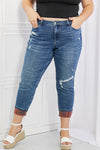 Judy Blue Paisley Patch Cuff Boyfriend Jeans