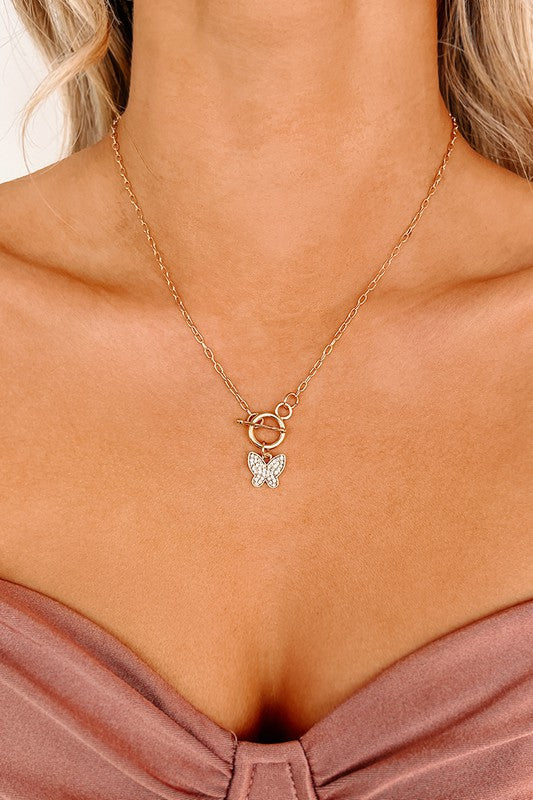 Set Me Free Dainty Butterfly Necklace in Gold
