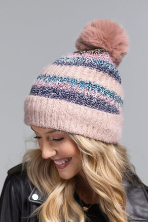 Who Knew Shimmery Striped Multicolored Beanie