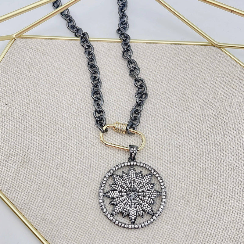 Treasure Jewels Black Pave Flower Necklace