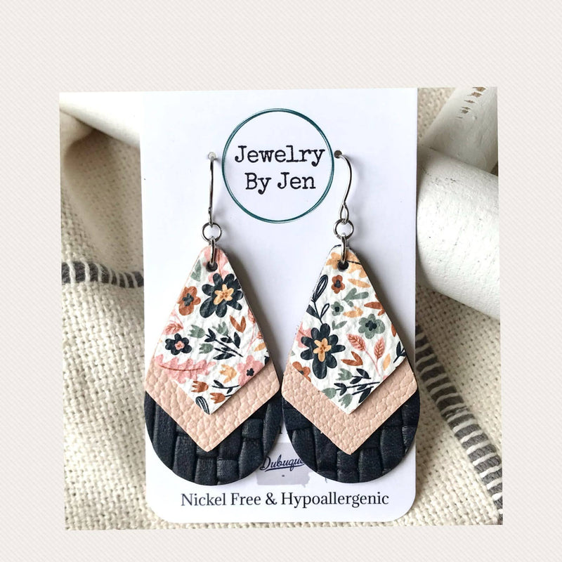 Floral, Blush & Navy Weaved Stacked Teardrop