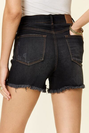 Judy Blue Tummy Control Fray Hem Shorts in Black