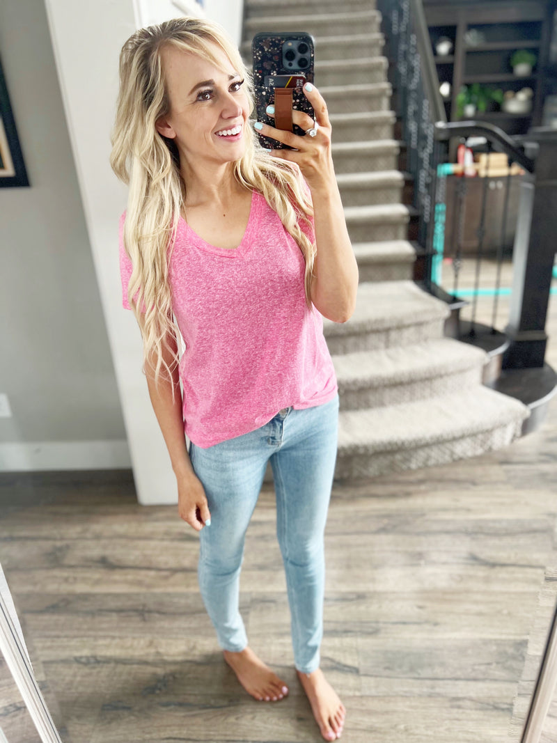 Another Look V-Neck Tee in Hot Pink