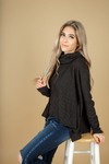 Hear Me Ribbed Cowl Neck in Black