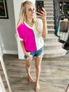 Best Girl Half Sleeve Color Block Top in Fuchsia and Ivory