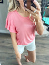 Never Give Up Ruffle Short Sleeve in Coral
