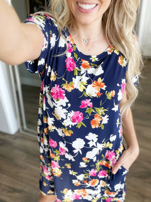 Sunny Days Floral Dress in Navy