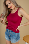 Want Me To Stay Ribbed Tank Top in Wine (SALE)
